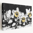 Stretched canvas wall art showcasing a vibrant botanical daffodil design in a side view, ideal for home decor or floral-themed interiors. Perfect for adding a touch of nature's beauty to any room.