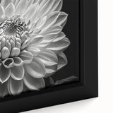 Close-up of a vibrant dahlia flower illustration on framed canvas wall art, showcasing intricate details and rich colors, perfect for botanical decor enthusiasts.