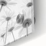 Close-up of a vibrant daisy wall art print featuring intricate botanical details, showcasing bright yellow petals against a soft background, perfect for home decor.