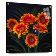 Acrylic glass wall art displaying a botanical daisy design, showcasing vibrant colors and intricate details. Side view highlights its modern decor style, perfect for brightening any room.