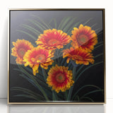 Framed wall art showcasing a botanical daisy design with vibrant yellow and white flowers against a gold-acrylic background, perfect for home decor.