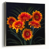 Framed canvas wall art showcasing a botanical daisy design in silver with a textured surface, perfect for adding a touch of nature-inspired elegance to home decor.