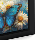 Close-up of a framed canvas wall art featuring a botanical daisy design, showcasing vibrant colors and intricate floral details, ideal for home decor.