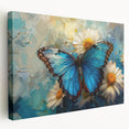 Stretched canvas wall art showcasing a botanical daisy design in vibrant colors, ideal for home decor. Elegant side view emphasizes texture and detail.
