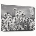 Acrylic glass wall art piece featuring a detailed botanical dandelion design, showcasing vibrant yellow and green colors, presented from a side view with decorative pins.