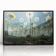 Framed botanical wall art featuring a detailed dandelion design with a sleek black frame, ideal for modern decor, adding a touch of nature to any space.