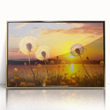 Framed botanical wall art featuring a detailed dandelion design in acrylic with a gold frame, perfect for adding a touch of elegance to home decor.