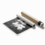 Botanical dogwood wall art print showcasing delicate pink and white flowers on a soft green background, rolled and ready for framing, perfect for home decor.