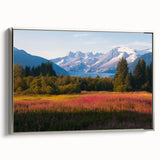 Framed wall art featuring a botanical design of vibrant fireweed flowers in a silver frame, showcasing intricate details and rich colors, perfect for home decor.