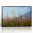 Framed acrylic wall art featuring a vibrant botanical fireweed design in black frame, showcasing intricate floral details and colors, perfect for home decor.