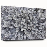 Acrylic glass wall art design showcasing a botanical forest with vibrant flowers and trees, elegantly displayed from a side view, ideal for home decor.