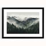 Botanical forest wall art featuring vibrant flowers and trees, framed in black with a mat. Ideal for enhancing home decor with a natural aesthetic.