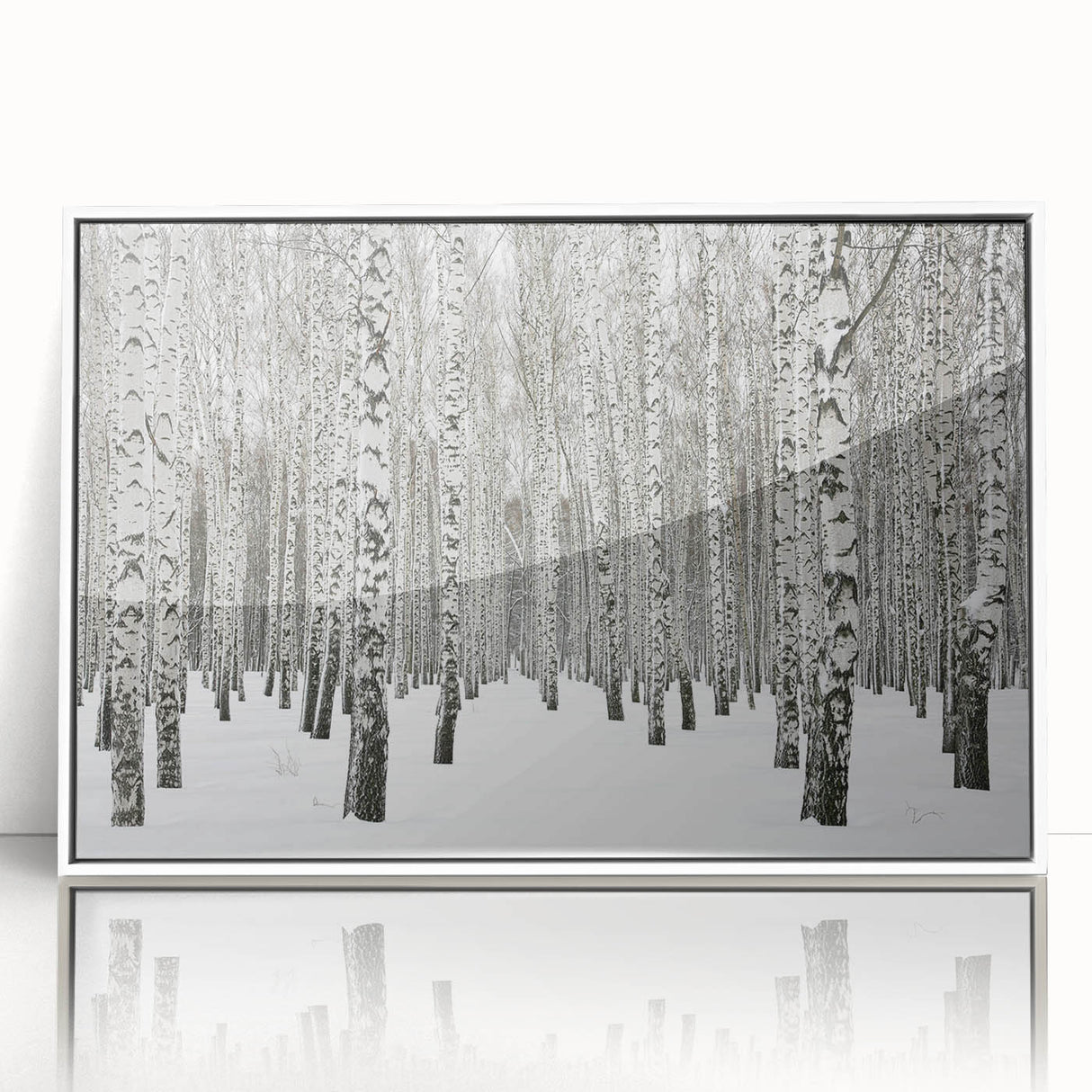 Framed wall art displaying a vibrant botanical forest design featuring various flowers and trees, set against a white background for a contemporary look.