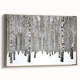 Framed canvas wall art showcasing a vibrant botanical forest design with colorful flowers and trees, accented with a gold frame, perfect for home decor.