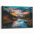Framed wall art collection showcasing a botanical forest design with vibrant flowers and trees, presented in a sleek black frame, ideal for modern decor.