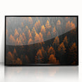 Framed wall art featuring a botanical forest design with vibrant flowers and trees, set in a sleek black frame, perfect for home decor enhancement.