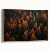 Framed wall art featuring a botanical forest design with vibrant flowers and trees, showcasing a gold border and side profile for decorative appeal.