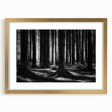 Framed botanical wall art featuring a vibrant forest design with colorful flowers and trees, elegantly presented in a gold frame with a mat, perfect for home decor.
