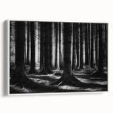 Framed canvas wall art showcasing a vibrant botanical forest design with flowers and trees, presented from a side view against a neutral white backdrop.