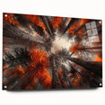 Acrylic glass wall art featuring a vibrant botanical forest design with various colorful flowers and textured tree elements, elegantly displayed with pins for easy hanging.