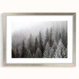 Framed botanical wall art featuring a lush forest design with vibrant flowers and trees, showcased in a sleek silver frame with a mat, perfect for enhancing home decor.