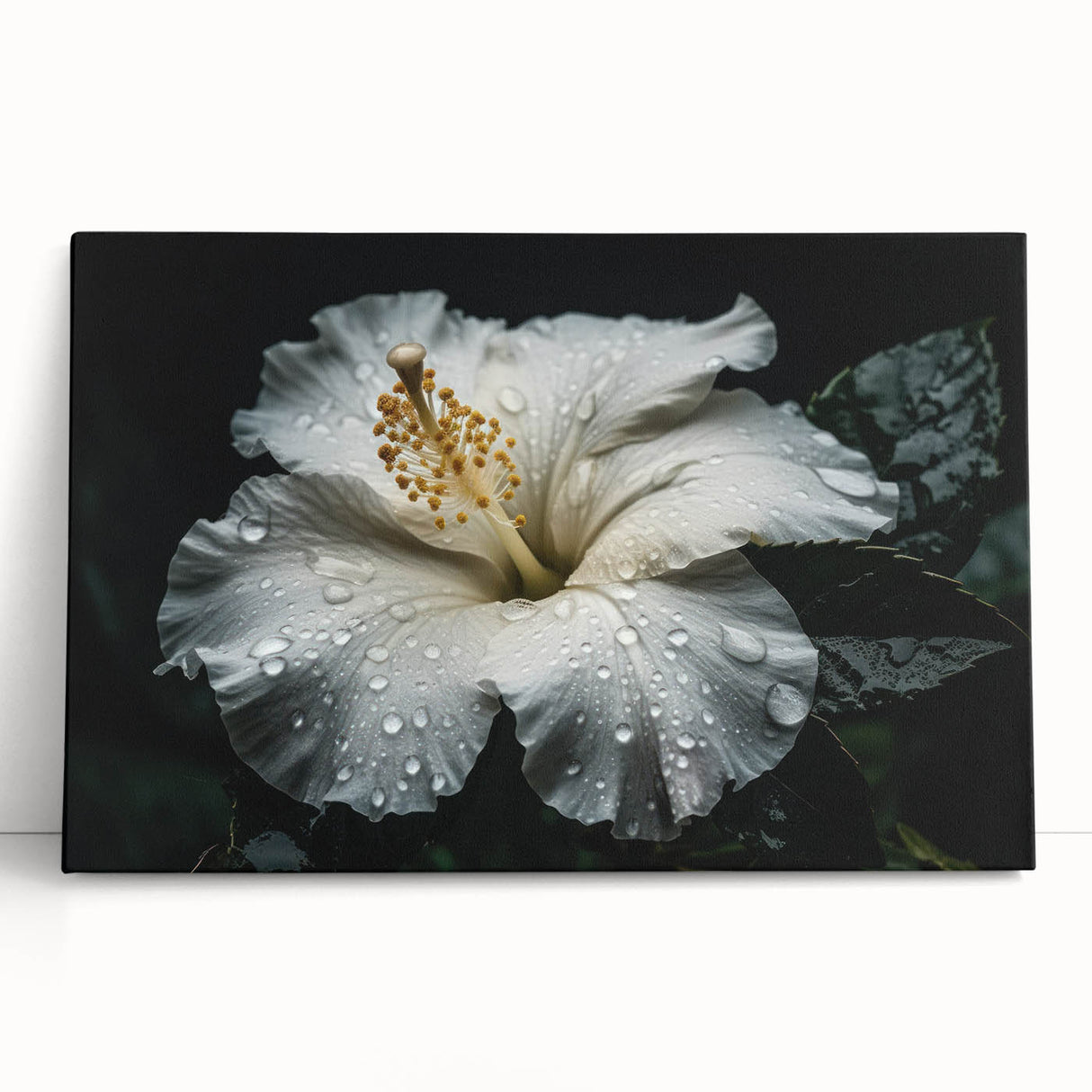 Vibrant hibiscus wall art featuring a botanical design on stretched canvas, showcasing rich colors and intricate details, perfect for home decor.