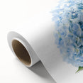 Rolled canvas print showcasing an elegant hydrangea botanical design, featuring soft blue and pink hues, perfect for home decor and adding a touch of nature indoors.