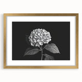Botanical wall art featuring a hydrangea design in a gold frame with matting, showcasing soft pastel colors and intricate floral details, perfect for home decor.