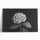 Stretched canvas wall art showcasing a vibrant hydrangea botanical design, featuring rich blues and greens, perfect for home decor enhancement.