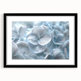 Black-framed wall art featuring a botanical hydrangea design, showcasing intricate flower details and vibrant colors, perfect for home decor enhancement.