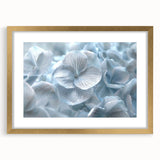 Botanical wall art featuring a beautiful hydrangea design in a gold frame with a mat, perfect for adding elegance to home decor. Ideal for floral enthusiasts.