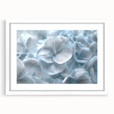 Botanical wall art featuring a framed hydrangea design with a white mat, showcasing delicate floral details and soft pastel colors, ideal for home decor.