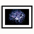 Framed botanical wall art featuring a vibrant hydrangea design, set in a sleek black frame with a white mat, perfect for home decor and nature enthusiasts.