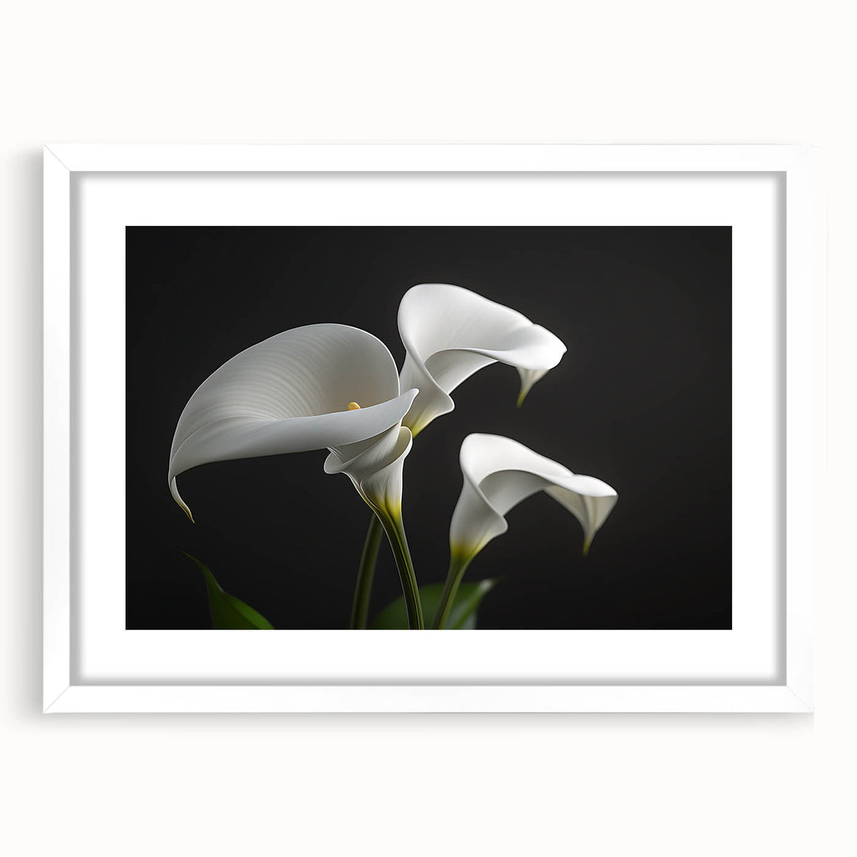 Framed botanical wall art featuring a detailed iris design, presented in a white frame with a mat. Ideal for home decor, adding elegance and natural beauty to any space.