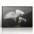 Framed wall art featuring a botanical iris design in vibrant colors, set in a sleek black frame, perfect for home decor or gallery display.