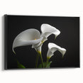 Framed wall art featuring a botanical iris design in vibrant colors, presented in a sleek black frame, ideal for home decor and enhancing interior aesthetics.