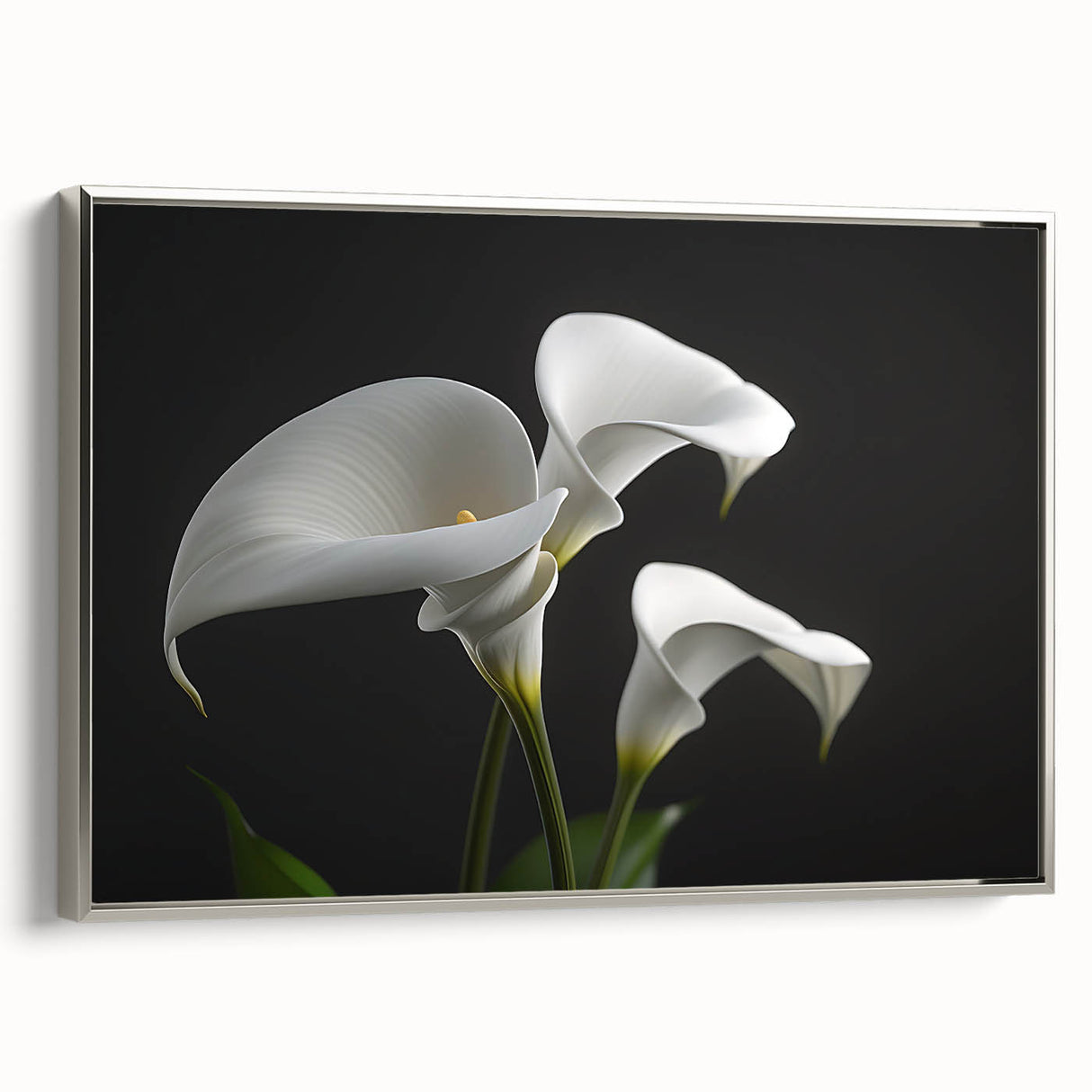 Framed wall art showcasing a detailed botanical iris design, featuring vibrant colors and intricate details, presented with a sleek silver frame for an elegant touch.