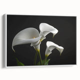 Framed canvas wall art showcasing a delicate botanical iris design in soft hues of blue and white, elegantly displayed from a side view, ideal for home decor.