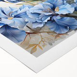 Vibrant rolled canvas showcasing a botanical Iris design with lush green leaves and delicate purple flowers, perfect for enhancing home decor.