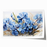 Botanical art print featuring intricate iris flowers in vibrant colors, showcasing detailed floral patterns on high-quality rolled canvas for elegant home decor.