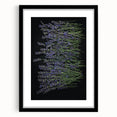 Botanical wall art featuring a lavender design, framed with a black mat and sleek frame, perfect for home decor. Ideal for adding a calming touch to any room.