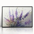 Framed botanical wall art featuring a lavender design with a sleek black frame, perfect for adding a touch of elegance to home decor.