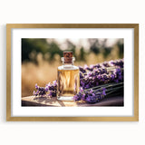 Botanical wall art featuring a lavender design in a sleek gold frame with a mat, showcasing delicate floral details, perfect for home decor and enhancing interior aesthetics.