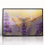 Framed wall art featuring a botanical lavender design with black accents, showcasing delicate lavender flowers in a modern style, perfect for home decor.