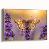 Framed wall art showcasing a botanical lavender design with gold accents, displayed from a side view to highlight its elegant finish and vibrant colors. Perfect for enhancing home decor.