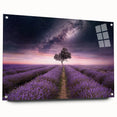 A side view of an acrylic glass wall art piece showcasing a botanical lavender design, elegantly pinned for display, perfect for home decor enthusiasts seeking nature-inspired aesthetics.