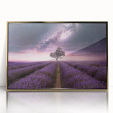 Framed botanical wall art featuring a lavender design with gold accents, showcasing delicate floral patterns against a soft background, perfect for home decor.