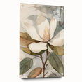 Botanical wall art collection featuring vibrant, textured acrylic glass design of colorful flowers and leaves, displayed in a modern side view with decorative pins.