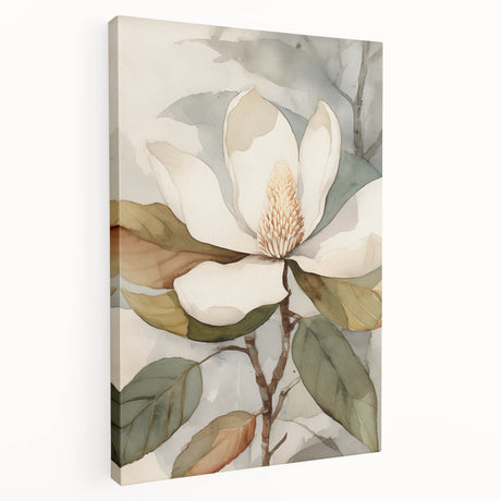 Stretched canvas wall art showcasing a vibrant botanical leaves design, featuring lush green foliage and intricate details, perfect for home decor and nature enthusiasts.