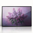 Framed wall art featuring a botanical lilac design, showcasing vibrant purple flowers against a sleek black frame, ideal for home decor and floral enthusiasts.